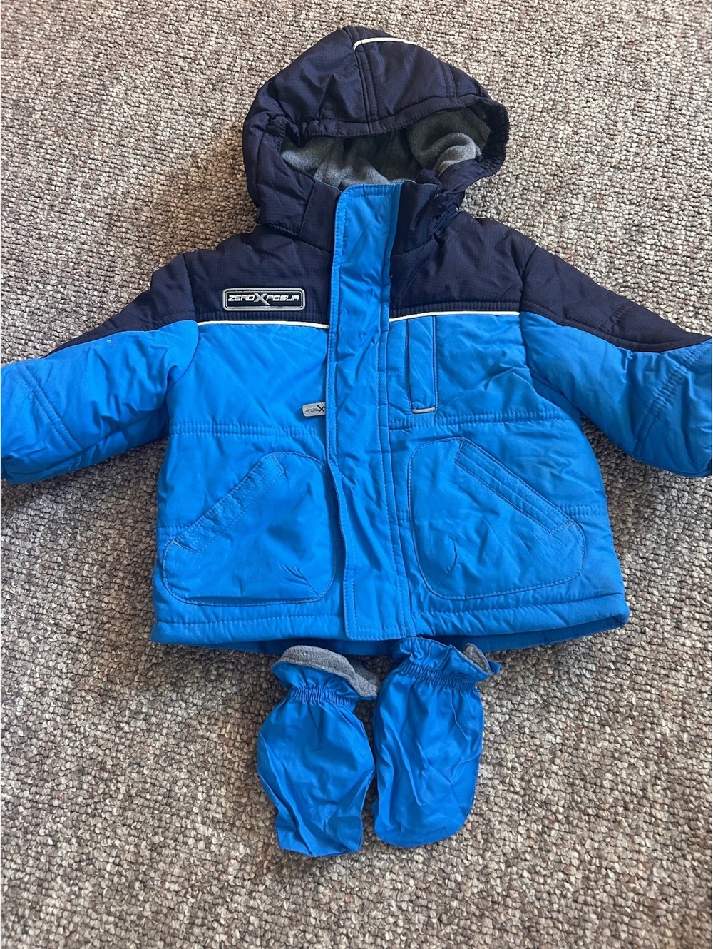 ZeroXposur Baby Blue and Navy Winter Jacket with Mittens 12M